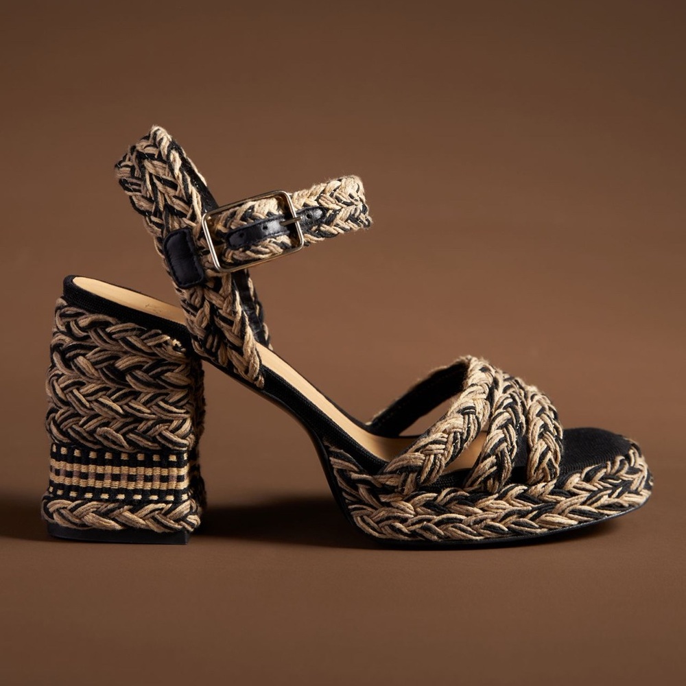 NWT ANTHRO CASTANER Valeria Platform Sandal Two Tone Raffia Black Natural 37
